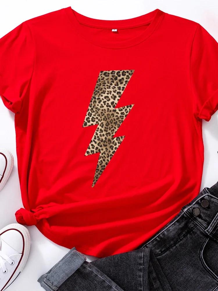 Leopard Lightning Print T Shirt Women Short Sleeve O Neck Loose Tshirt Summer Women Tee Shirt Tops Camisetas Mujer