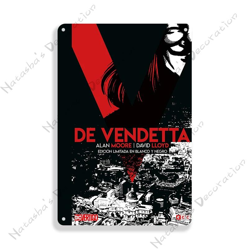 V for Vendetta Classic Movie Decorative Plate Metal Plate Vintage Poster Metal Tin Sign Cafe Garage Wall Decor Metal Plaque
