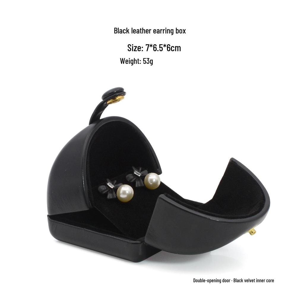Black Leather Dual-Opening Jewelry Box for Rings, Earrings, Necklaces, and Bracelets