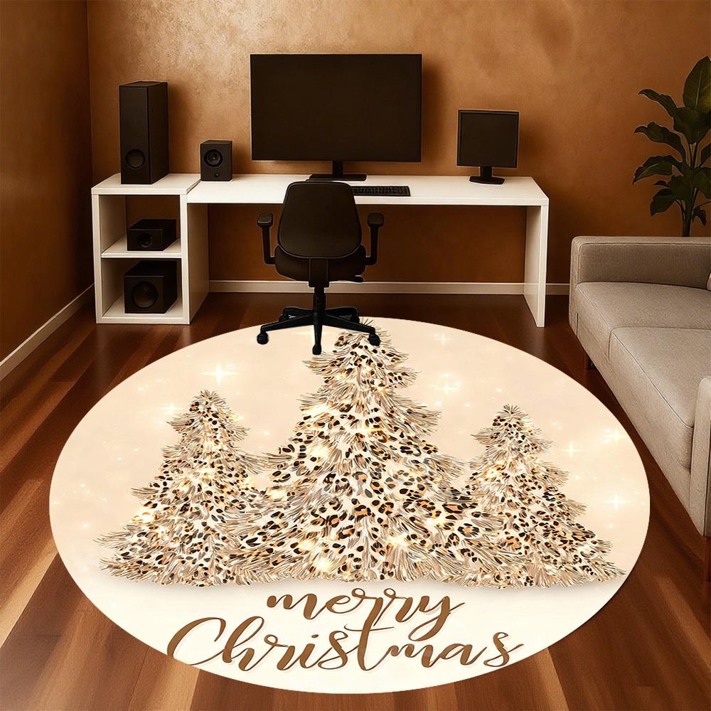 1PC Christmas tree leopard print Office Round Area Rug, Under Office Chairs Bedroom Living Room Home Decor, Carpet for Office -1110147