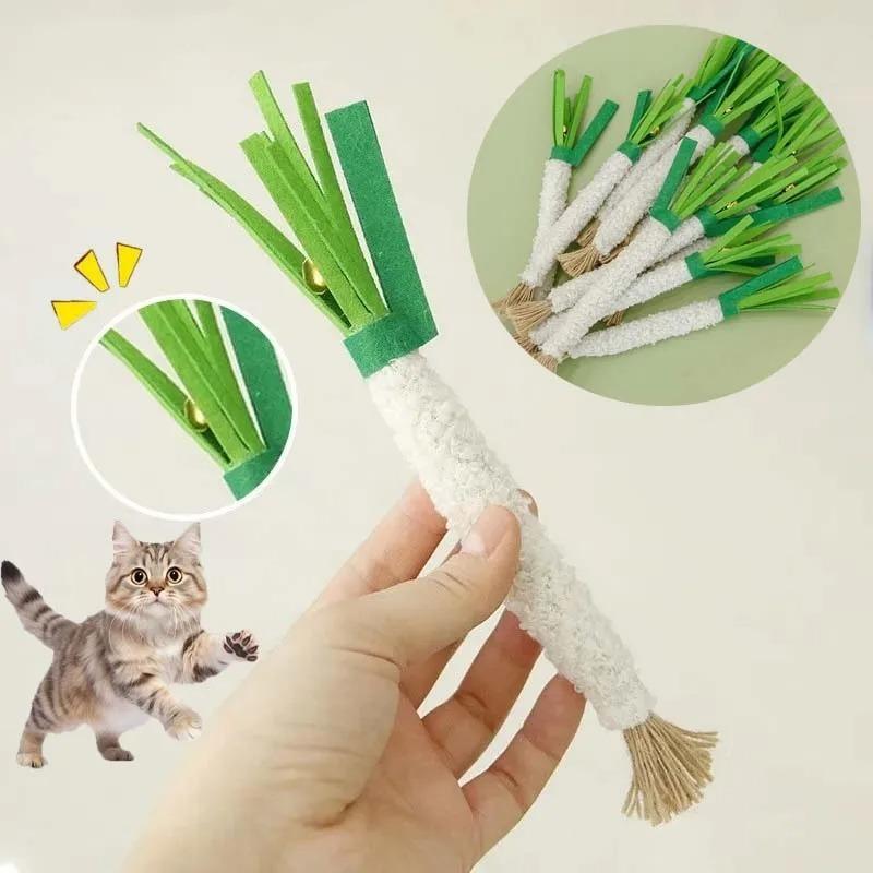 3pcs Simulated Scallion Shape Cat Toys with Natural Silver Vine Stick Pet Pet Chew Toys Cat Teething Products Cat Teasing Toy
