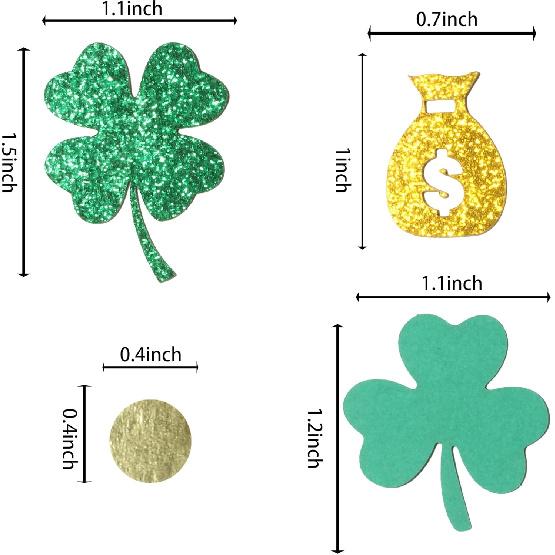 St Patricks Day Confetti for Table, Green 4 Leaf Clover and Shamrock Confetti for St Patricks Day Party Decorations, 380PCS