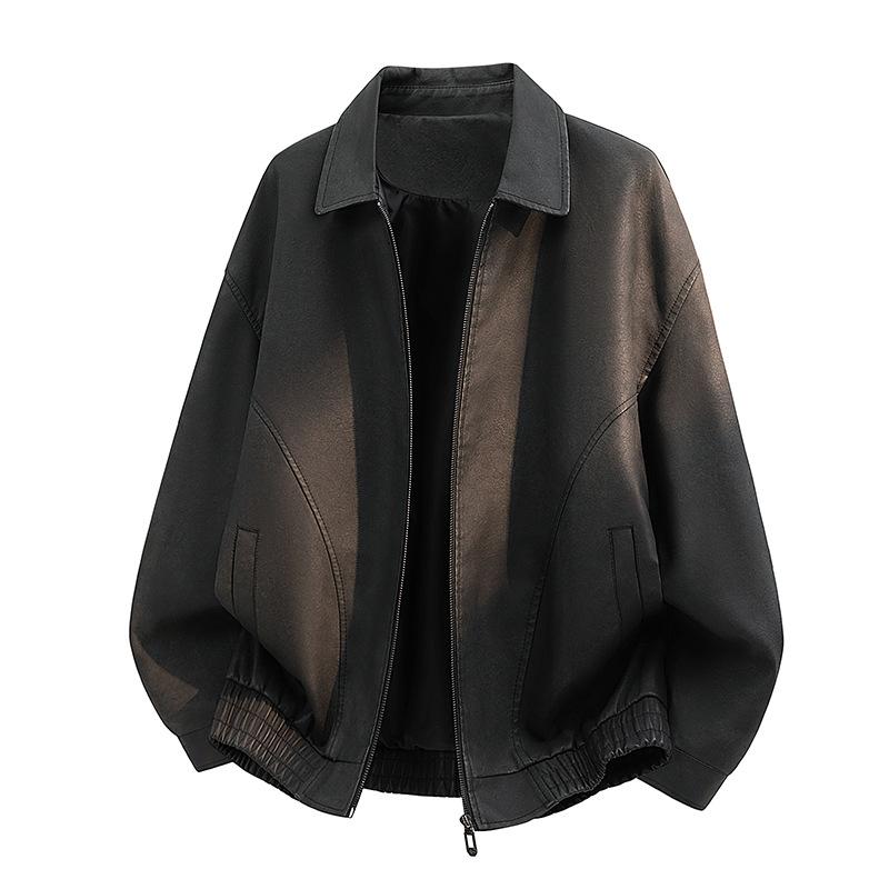 American retro men's leather jacket new pu locomotive tooling loose old money street simple leather jacket men