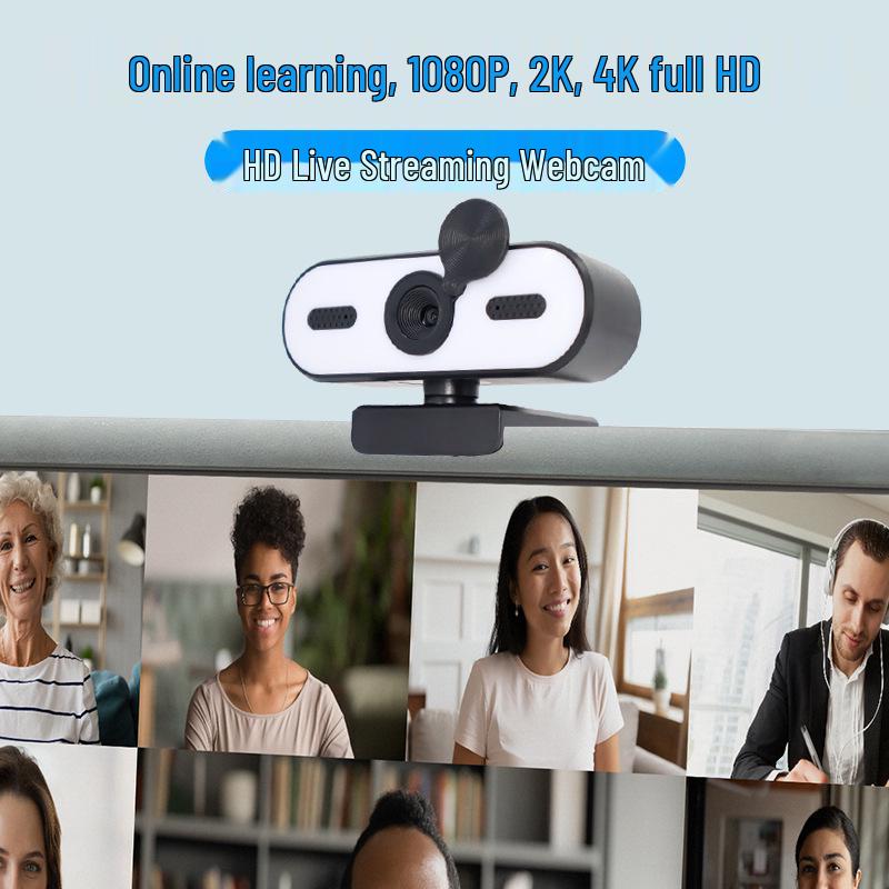 1080P/2K/4K USB Webcam with Microphone, Fill Light & Beauty Effects for Live Streaming and Video Conferencing