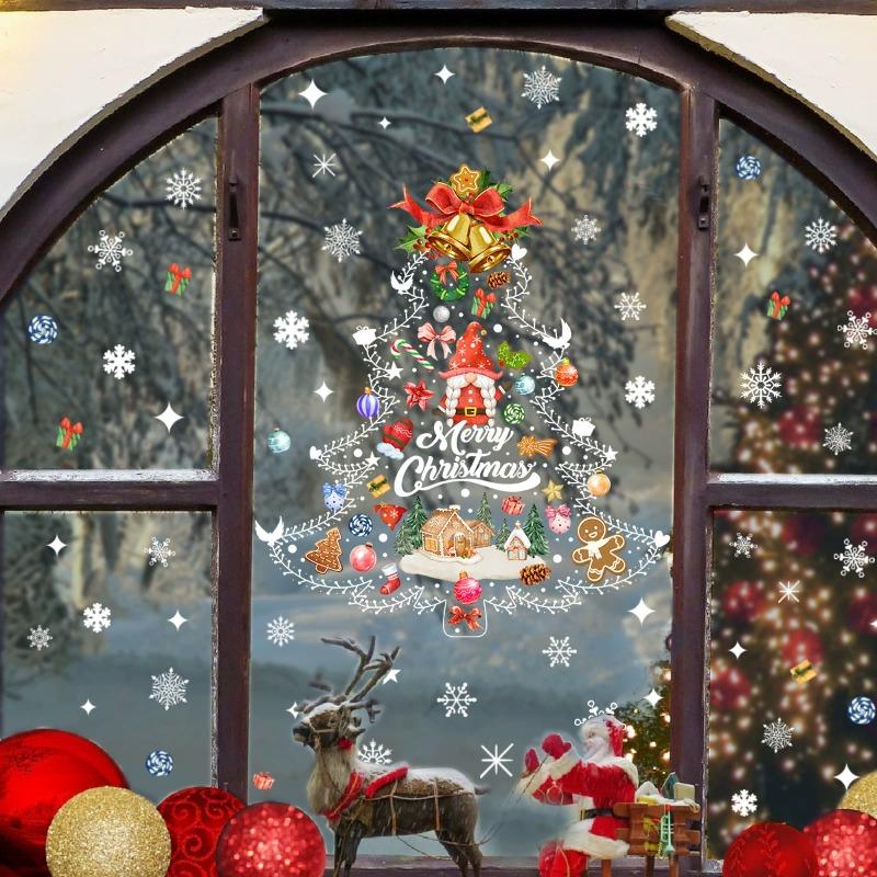Christmas Cute Cartoon Snowflake Santa Claus Window Stickers New Year Festival Decals for Bathroom Glass Door Xmas Home Decor