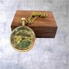Mosiężny zegarek kieszonkowy z drewnianym pudełkiem Zegar z cyframi rzymskimi Klasyczny zegarek na łańcuszku Prezent Retro Kieszonkowy zegarek Kolekcjonerski Dekoracja biurka