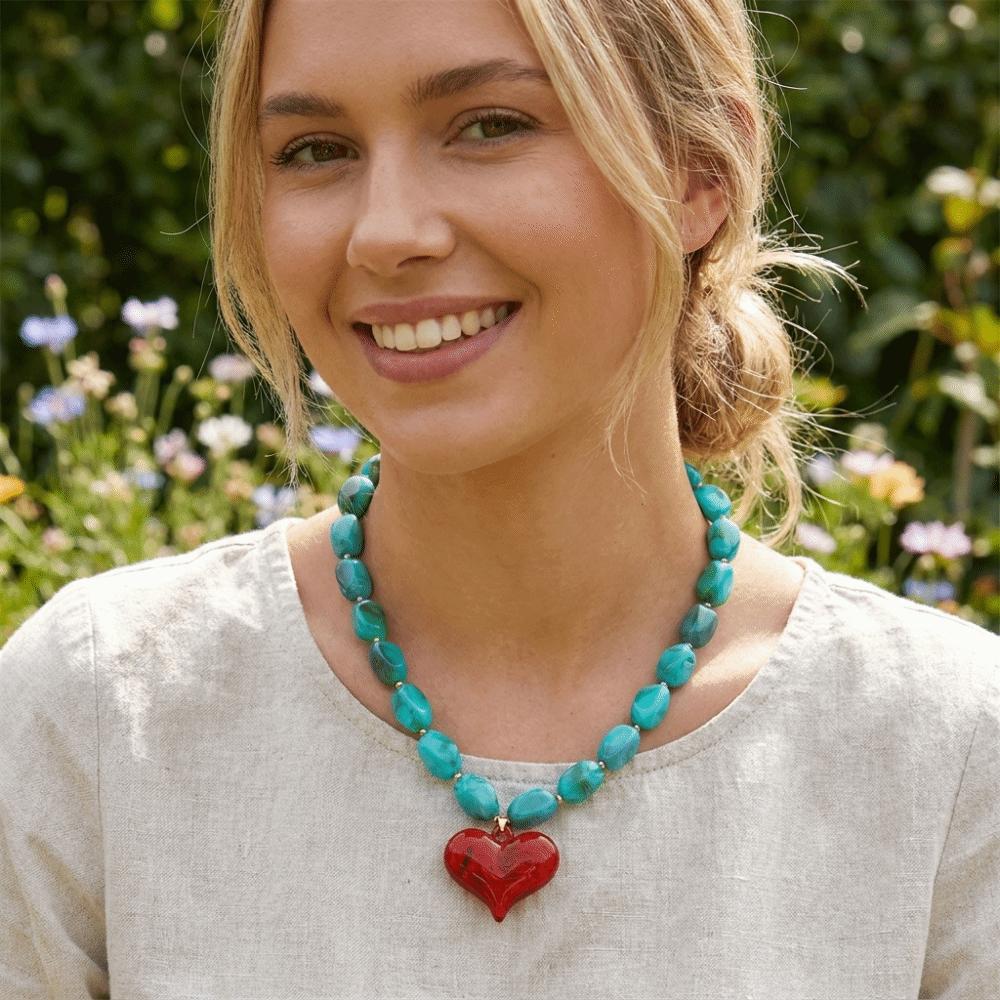 Colorful Bead Choker Multi-Color Statement Jewelry Unique Heart Pendant Necklace Party Accessories