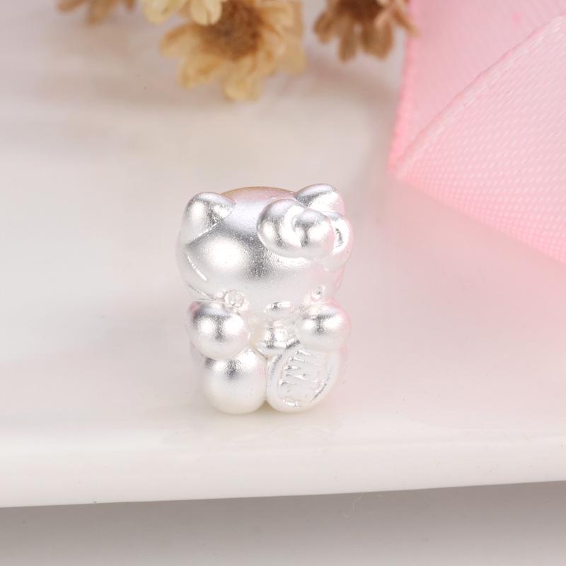 Sterling Silver 999 Hello Kitty Beckoning Cat Luck Loose Beads for Hand-woven Accessories.