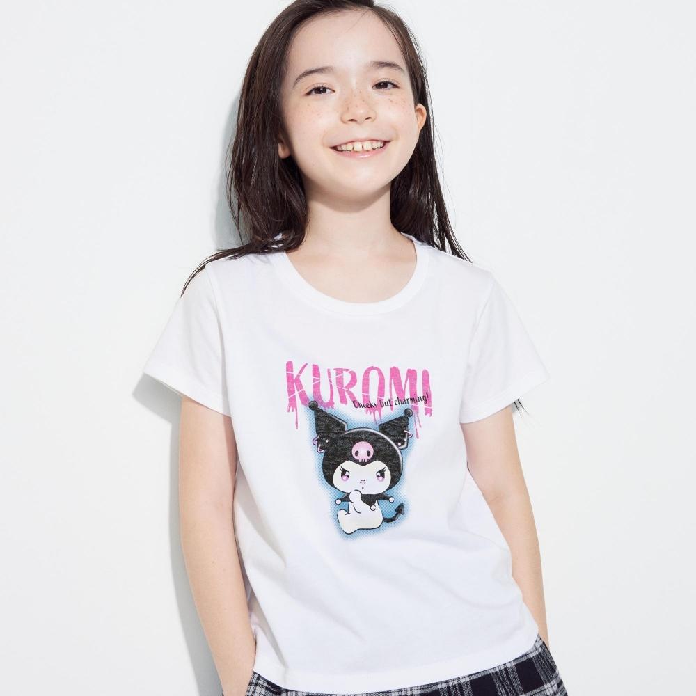 

UNIQLO GIRLS Sanrio Укороченная футболка с рисунком UT, короткий рукав A