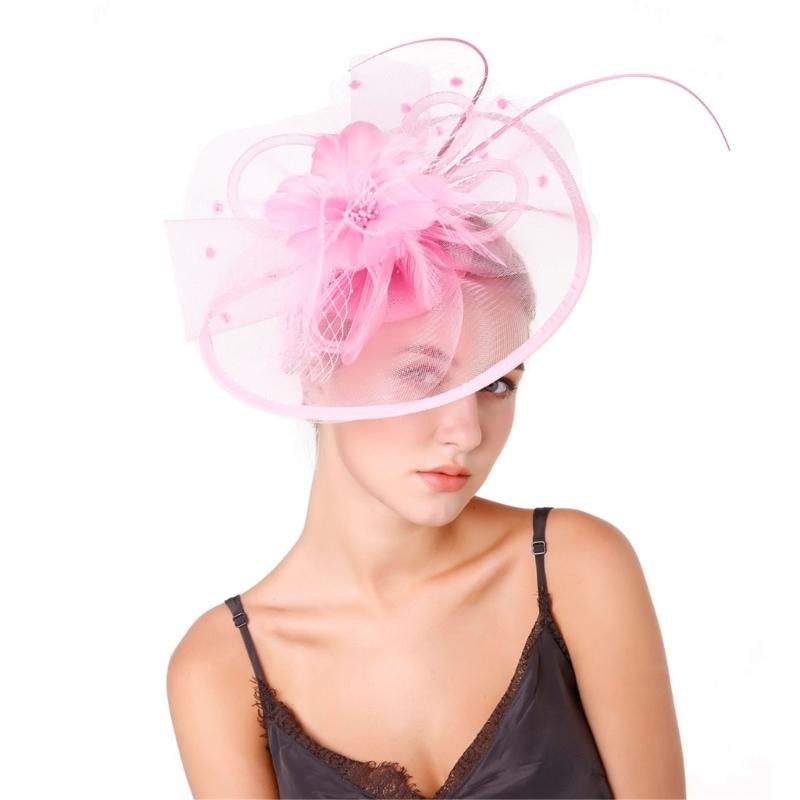 Feather Decorated with Mesh Veil Hat Outdoor Tulle Hair Accessory Fascinator For Weddings Special Occasion