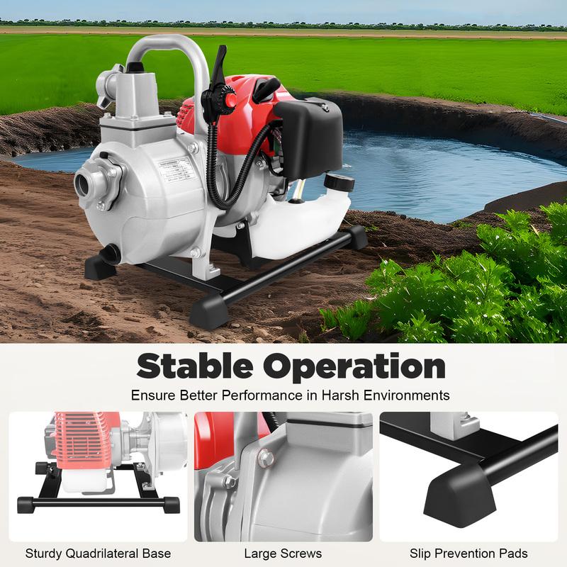 2-Stroke Portable Water Pump, 43cc Gasoline Engine Water Transfer Pump, 1.7HP  Manual Start Portable Pump for Farm Irrigation