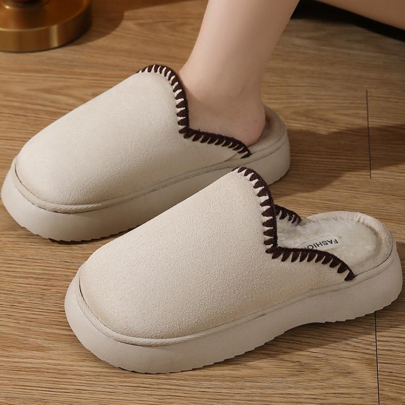 Fashion Winter Plush Platform Slippers Women Men Large Size Home Fashion Elegant Casual House Footwear