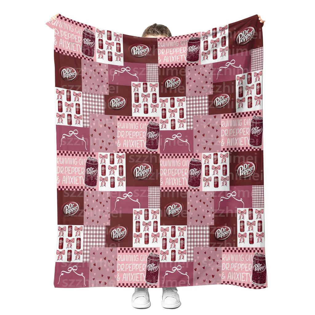 New Customizable Printing Trendy Fashion Soft Drink Dr Peppers Dr.Peppered Fleece Flannel Throw Blankets