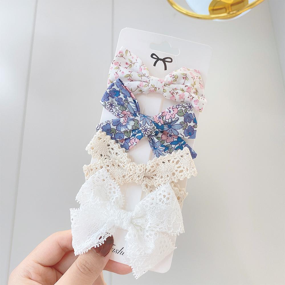 4Pcs/Set Floral Hair Clip Girl Cute Bow Flower Lace Trimming Headwear Cartoon Hair Clips Hairpin Headdress Hair Accessories Set