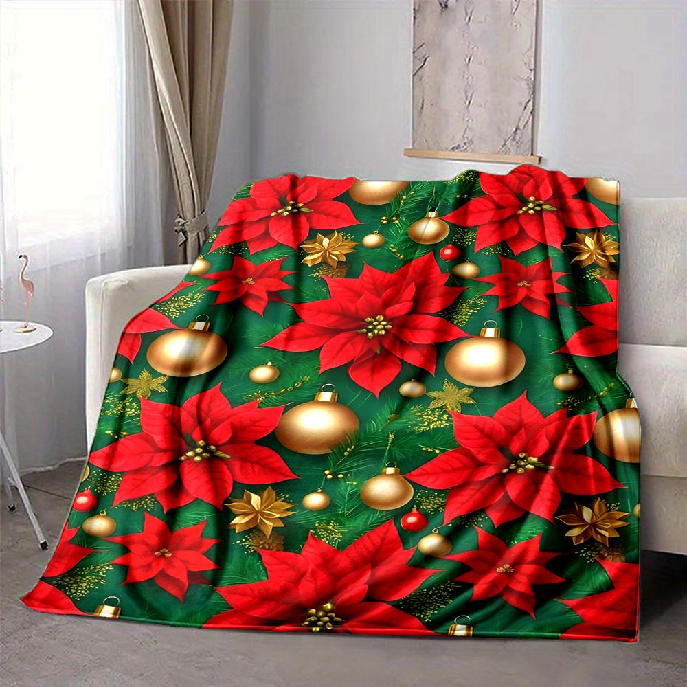 1pc Christmas Poinsettia Blanket Warm, Cozy, And Soft, Suitable for Sofas, Beds, Cars, And Office Use.Perfect for Camping And Travel, Making It a Grea