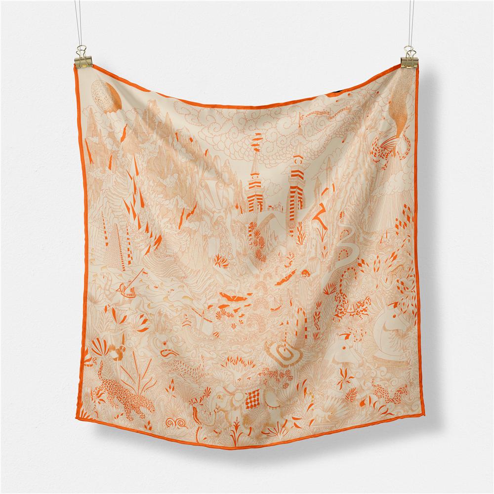 

Twill Silk Scarf Woman Forest City Painting Square Scarves Wraps Bandana Small Hijab Silk Foulards Tie Headband Neckerchief 53CM 53CM x 53CM