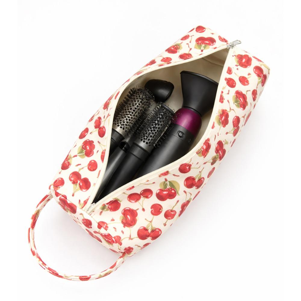 Cherry Print Large Capacity Cosmetic Bag Portable Travel Toiletry Organizer with Handle for Hair Dryers and Beauty Essentials