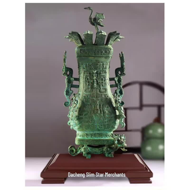 Lotus  Crane Square Bronze Vessel