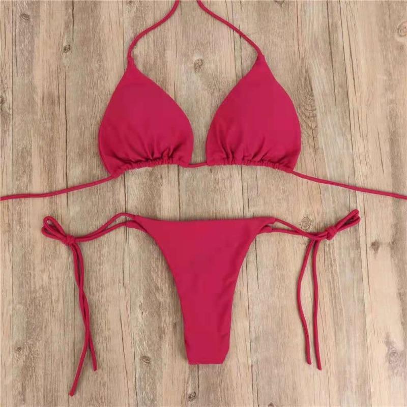Women's Black Triangle Halter Tie Side Two Piece Bikini Swimsuit