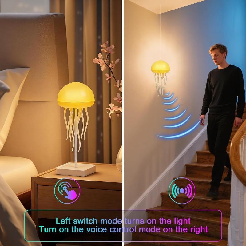 Cartoon Dancing Jellyfish Night Light RGB Gradient Color Bedside Lamp Voice Control Type-C Rechargeable LED Night Light for Kids Bedroom Home Decor