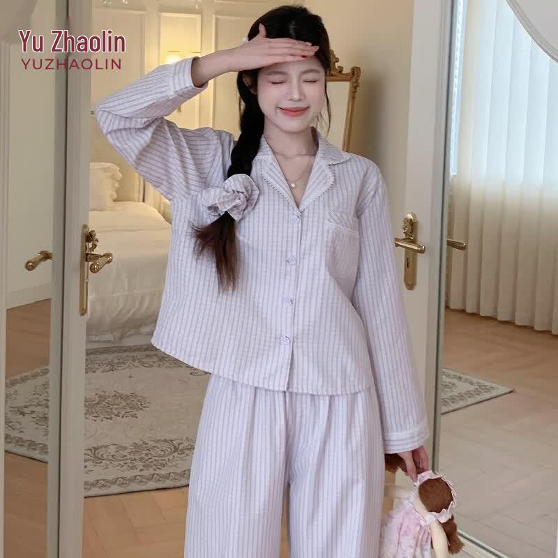 YUZHAOLIN Women s Summer Striped Long-Sleeve Pajama Set XL