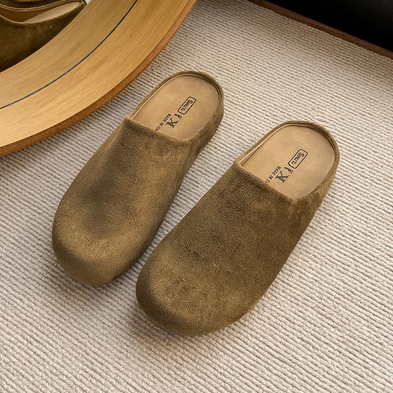New Retro Solid Color Flat Bottom Women's Shoes Ladies Slides Fashion Suede Slippers Mules Casual Cozy Female Sandals