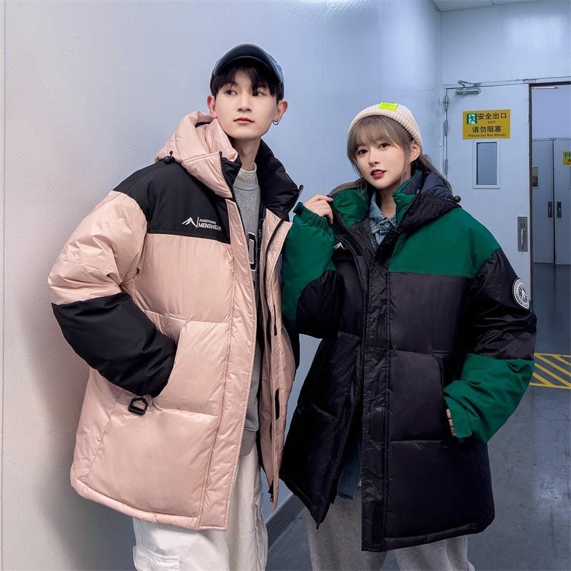 Jachete noi de puf pentru cuplu pentru bărbați și femei În iarnă, culori contrastante îmbinate, largi, pentru cuplu, groase, călduroase, jachete sport, la modă