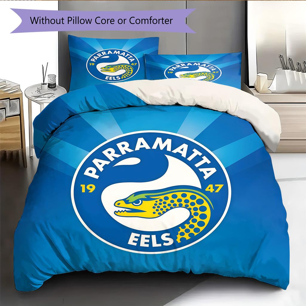 Parramatta Eels Pattern Bedding Quilt Set Home Decoration Gift (1 * Duvet Cover + 2 * Pillowcase Without Core)