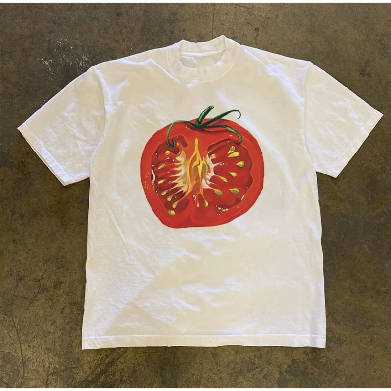 Tomato Slice Art Graphic Men Women T‑Shirt Creative Fruit Illustration Print Crew Neck Casual Cotton Short Sleeve Tees Tops