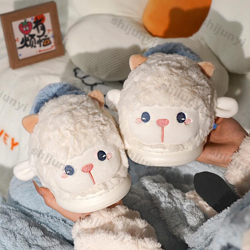 Fashion New Indoor Fluffy Slippers for Women Men Winter New Warm Shoes Cute Cartoon Thick Plush Anti-slip Couples Home Cotton Slippers