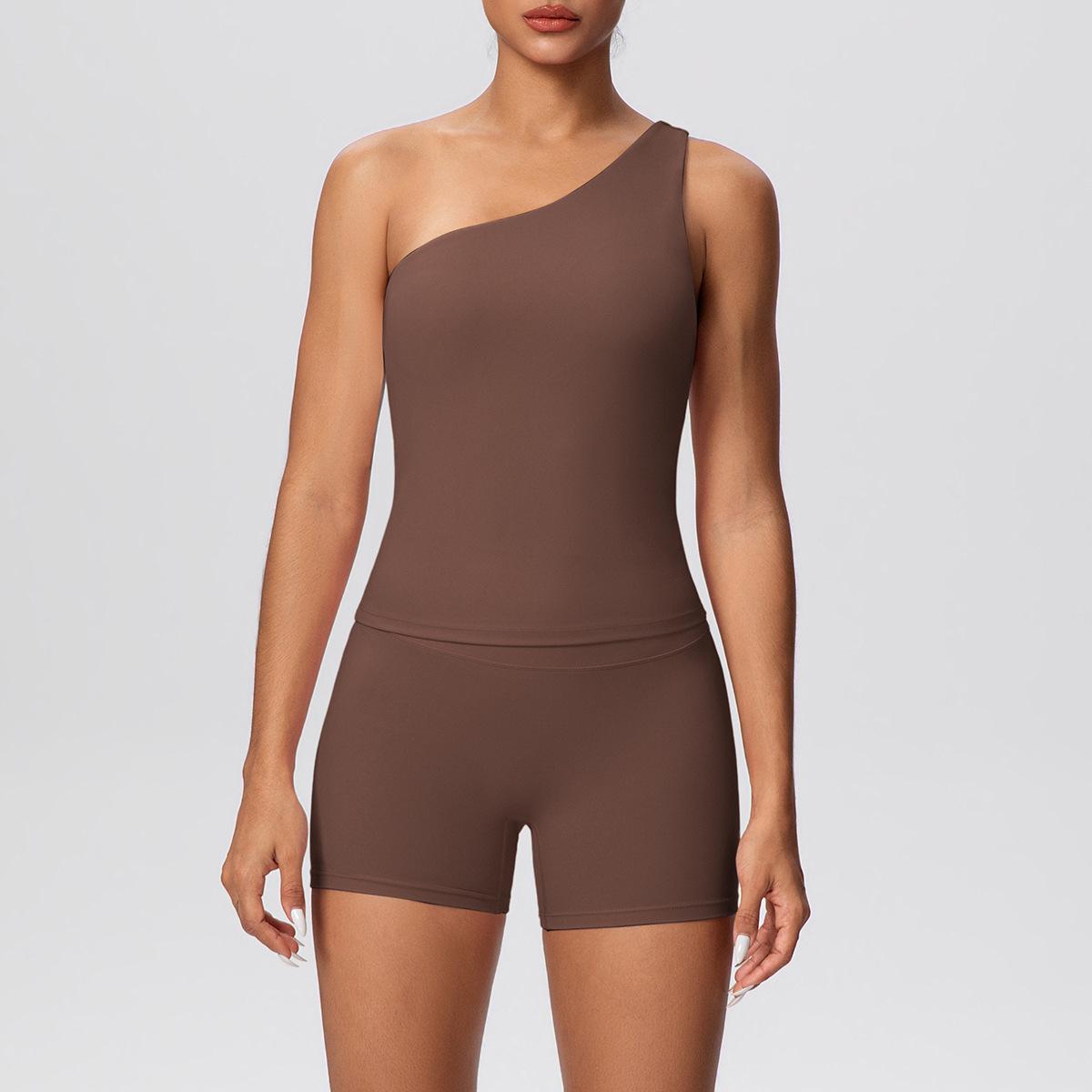 

Women s One-Shoulder Sports Tank & High-Waisted Nude Feel Shorts Yoga Set Extra Large