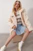 Women's Coat New Season Fashion Beige Polo Collar Double Pocket Buttoned Front Plush Coat