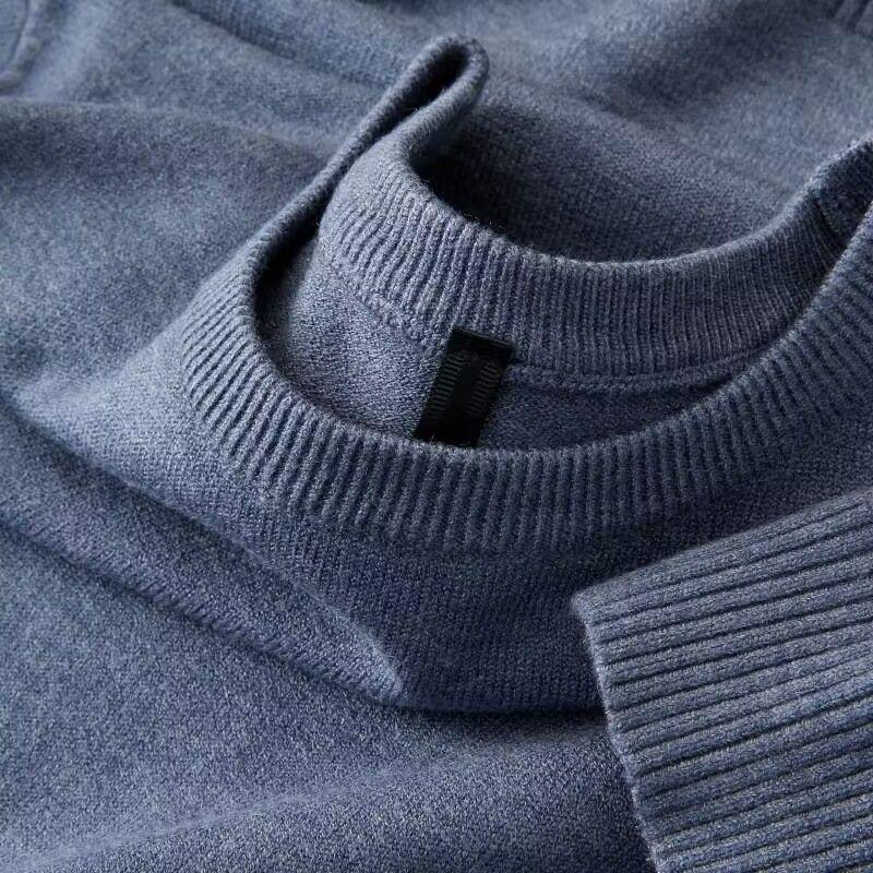 Autumn-Winter Men's Round Neck Solid Knit Sweater - Double Strand Trendy Base Layer