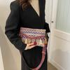 1Pc Ethnic Style Weave Crossbody Bags Tassel Waist Bag Retro Canvas Shoulder Packs Handbag