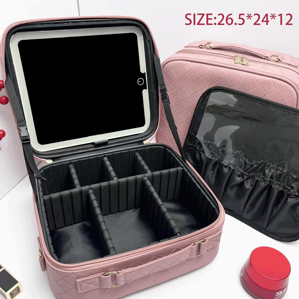 New 2025 LED Mirror Makeup Bag: Large-Capacity, Portable, Hanging Suitcase Storage for Women