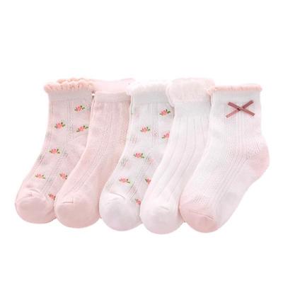 5 Paires/Lot Chaussettes Bébé Été Maille Coton Fin Chaussettes Courtes Pour Filles Enfants Imprimé Fleur Fraise Chaussette Décontractée
