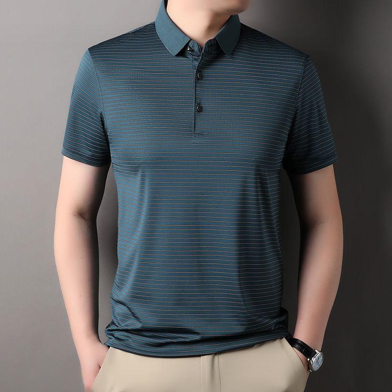 Men s Striped Short Sleeve Polo Shirt Casual Slim Fit Business Breathable Summer Top M