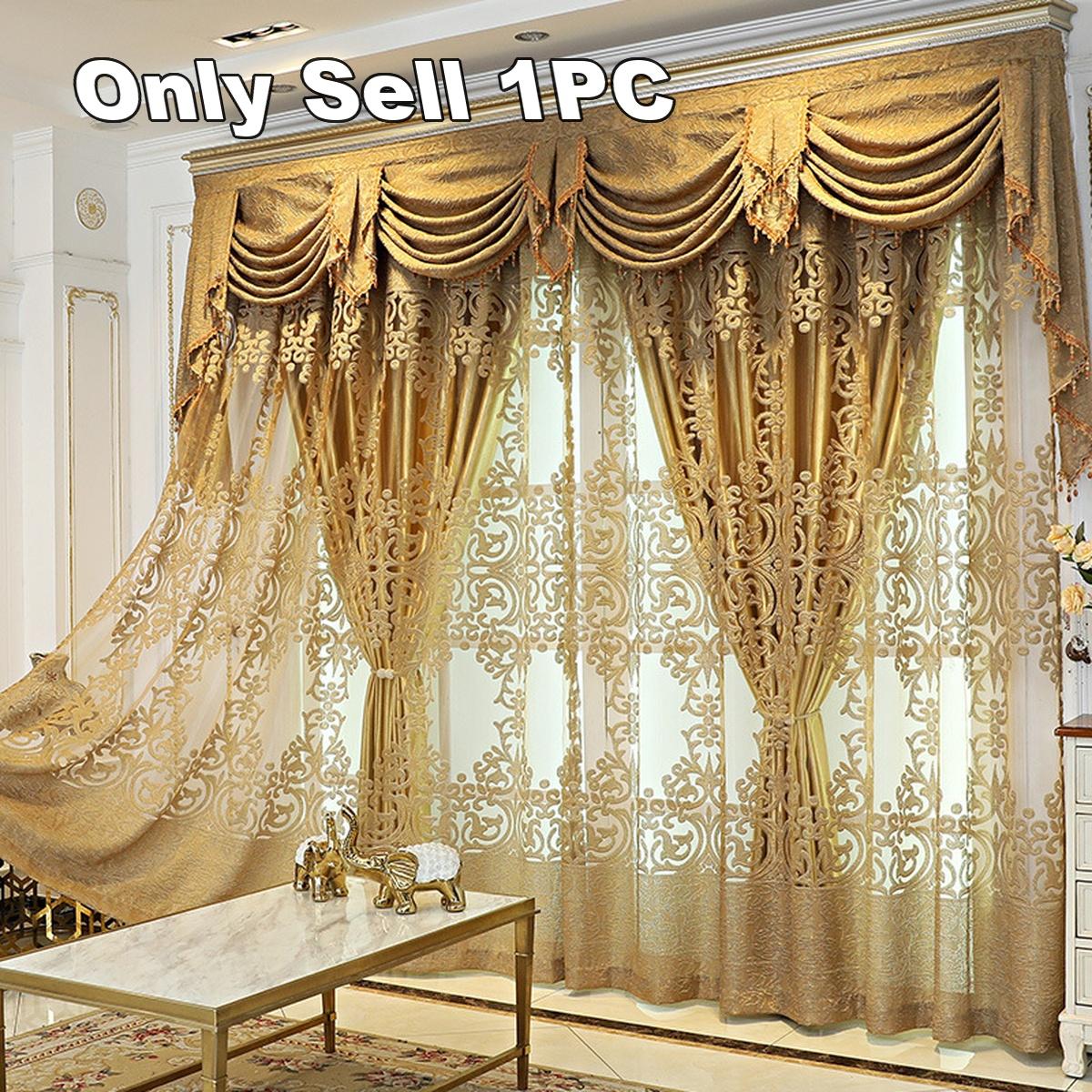 1 st Luxe Europese Geborduurde Gordijn, Woonkamer Slaapkamer Zonwerend Balkon UV-Bescherming Isolatie, Elegant Hoge-En W100xH200cm&Grommet Top&1 panel goud