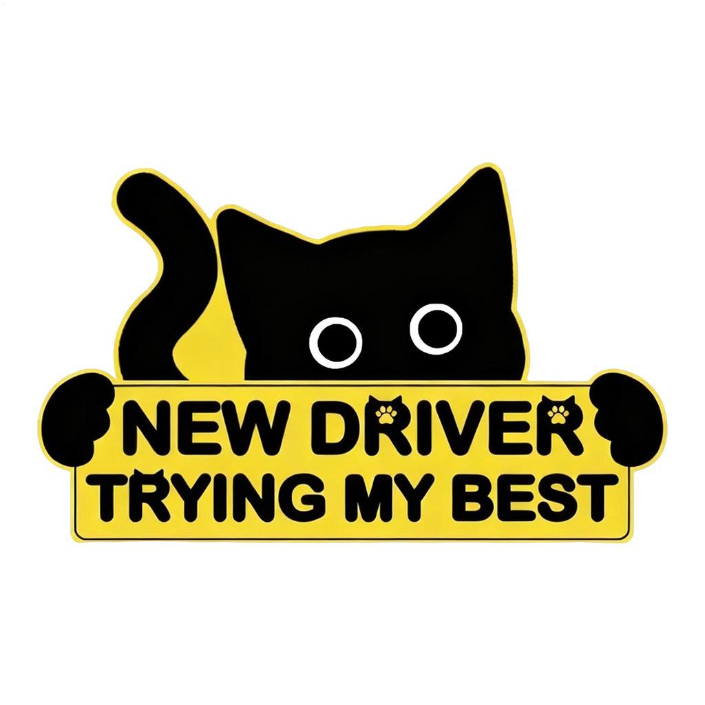 New Driver Sticker Funny 3 Pieces Black Cat Automotive Decal Vehicle Decoration Decals For Drivers Road Trips Daily Commuting