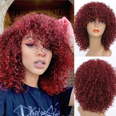 Wine Red African Curly Hair Wig Synthetic High Temperature Fiber Brown Gold Black Wigs for Women