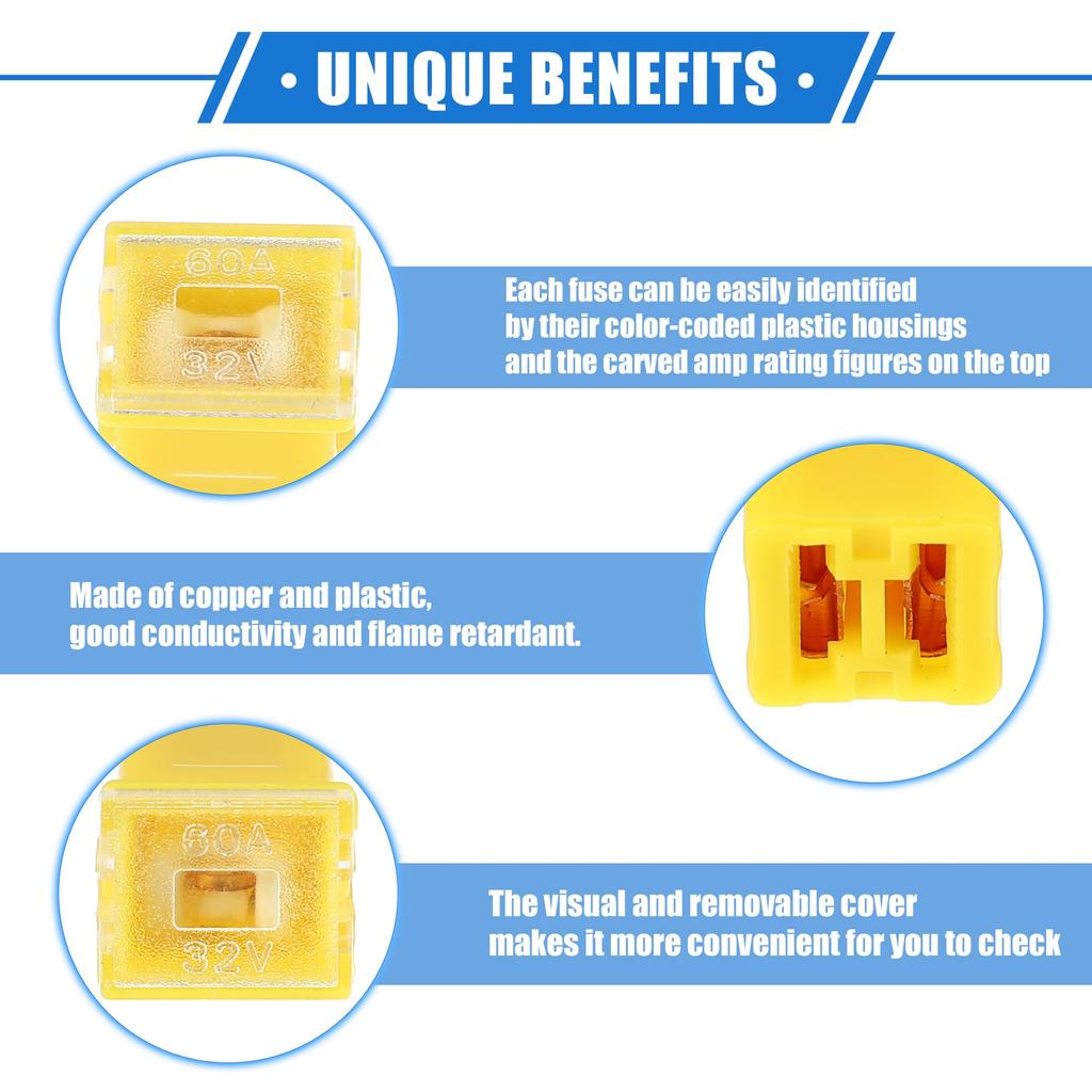 A ABSOPRO Standard Box Fuse 20A Universal Pickup Truck Car SUV Heavy Duty Plastic Metal 6pcs 60A