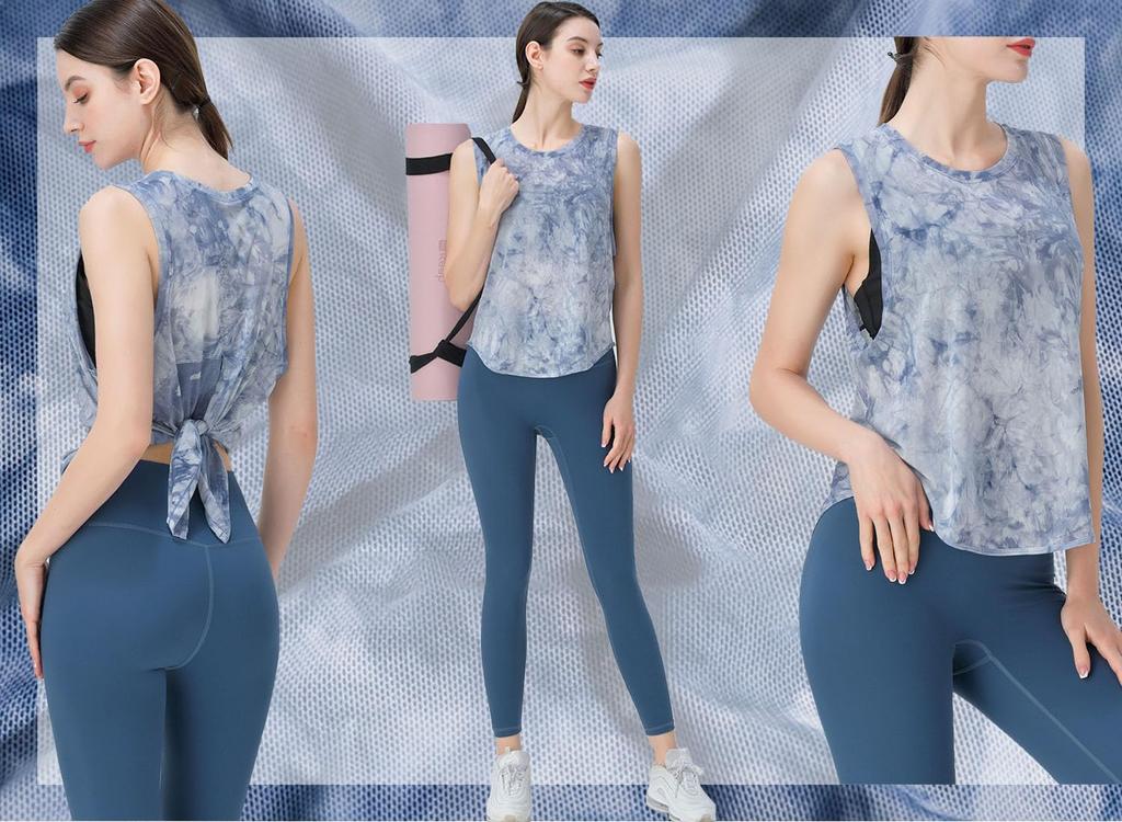 Yuoku Sports Tank Yoga Back Stretch Women's Top, Wear, Sleeveless, See-Through Top, 2-Way Ribbon, Yoga, Fitness, Sheer, Quick-Drying, Lightweight,