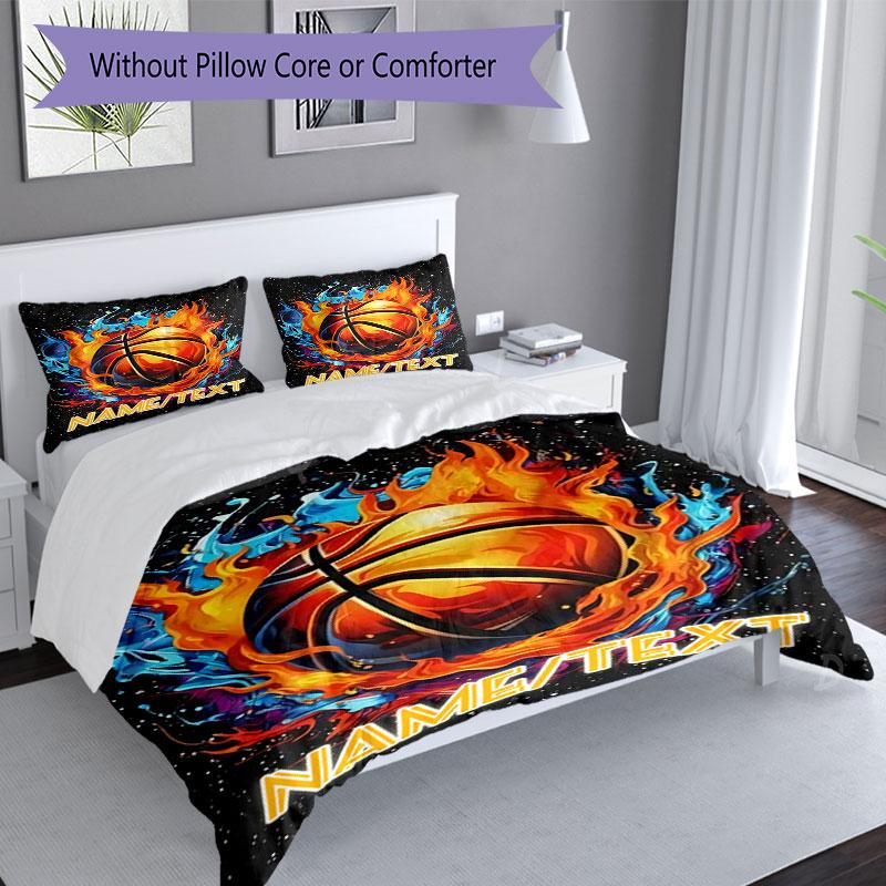 3PC Custom Name Basketball Artwork Bedding Set Printed  Bedding Set Duvet Cover Closure Includes 1 Duvet Cover & 18 Pillowcases for Bedroom