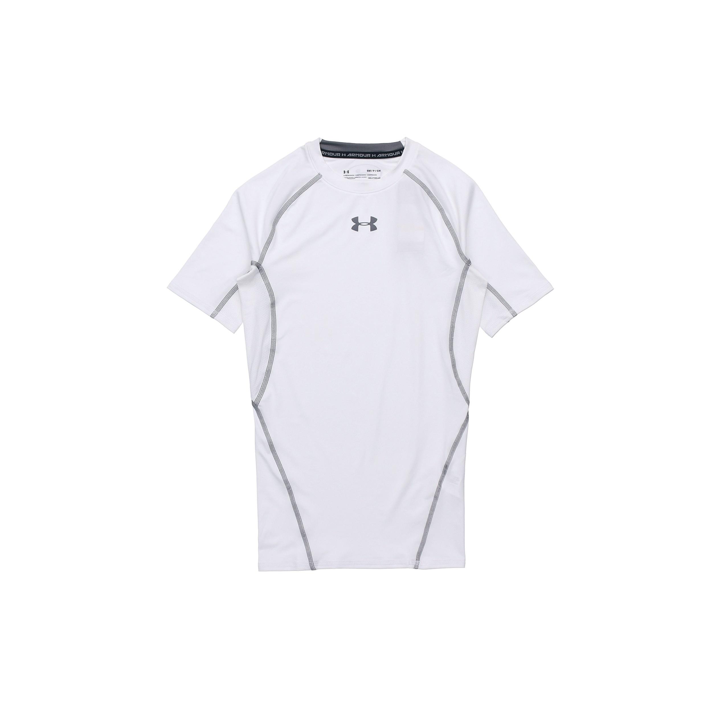 Men s Under Armour Training Sports Tight Short Sleeve Tops White 1257468-100 L