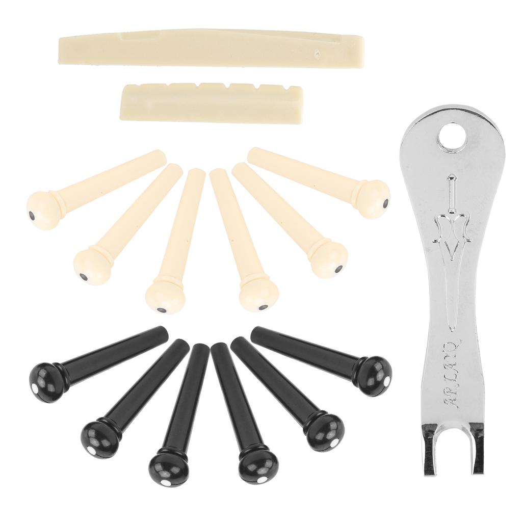 12Pcs Acoustic Guitar Bridge Pin Set Folk String Peg Kit Accessory with Saddle Nut Puller