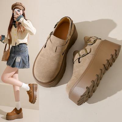 Thick Bottom Female Spring and Fall a Footstroke Retro Le Fu Shoes Female Casual Belt Buckle Single Shoes Female Fashion Women Breathable Shoes