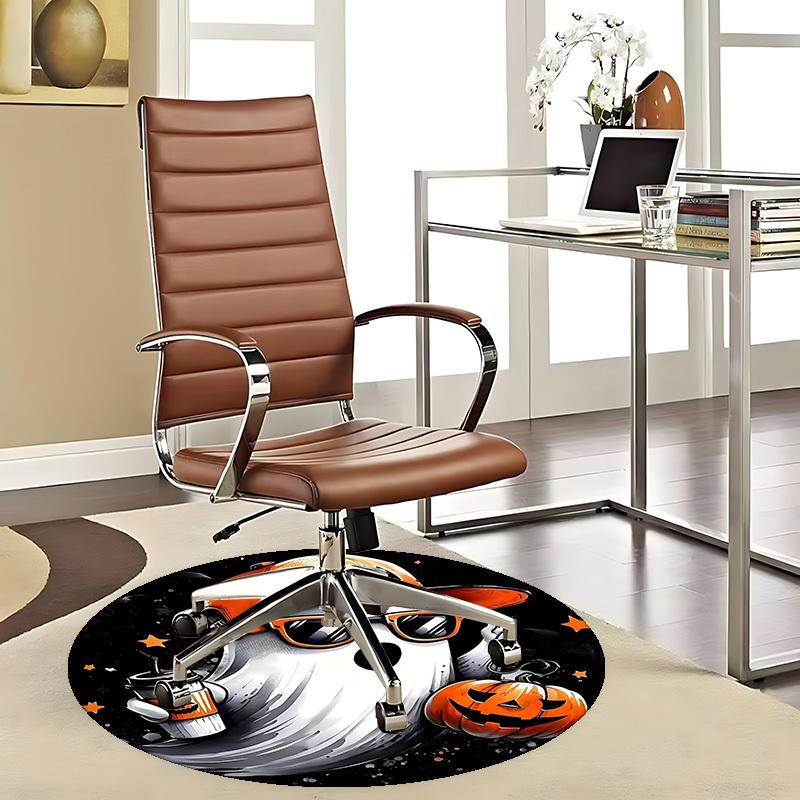 1pc Halloween Ghost with Pumpkin Coffee Cup Round Carpet, Office Chair Mat, Non Slip Rug for Home Decor, Gift, Office, Living Room, Bedroom