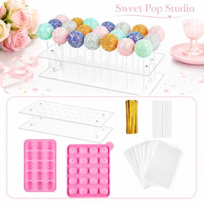 303-teiliges Cake Pop Lutscher-Herstellungsset Enthält Silikonform Stöcke Verpackungsbeutel Präsentationsständer und Verschlussclips für DIY Schokoladenbonbon-Dessert