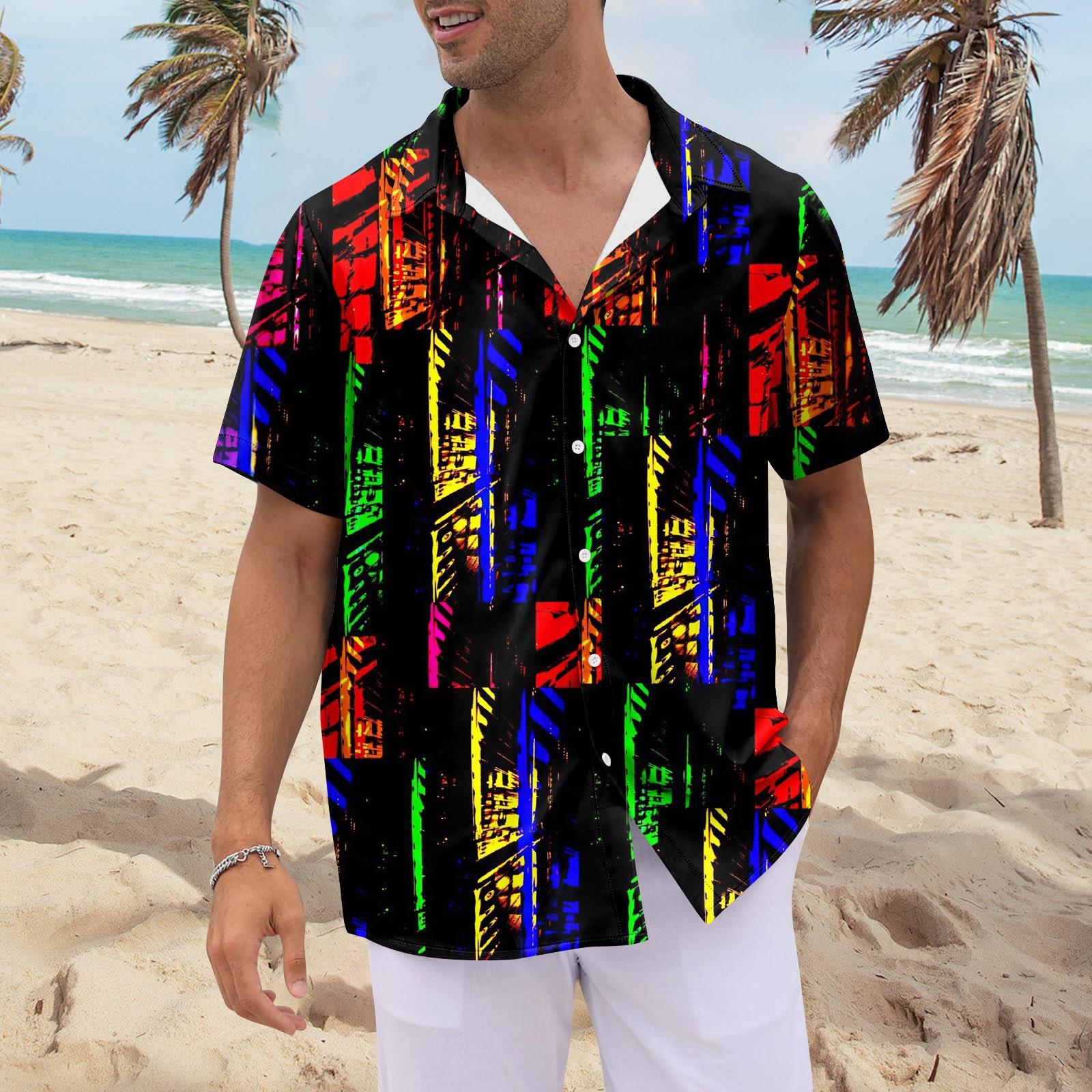 

Рубашка для мужчин, мужские винтажные рубашки для боулинга на пуговицах, летняя пляжная рубашка с коротким рукавом XXXL красный