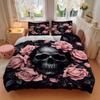 3pcs Skull In Bloom Bedding Set - 1 Soft Quilt Cover + 2 Pillowcases, Machine Washable - Suitable